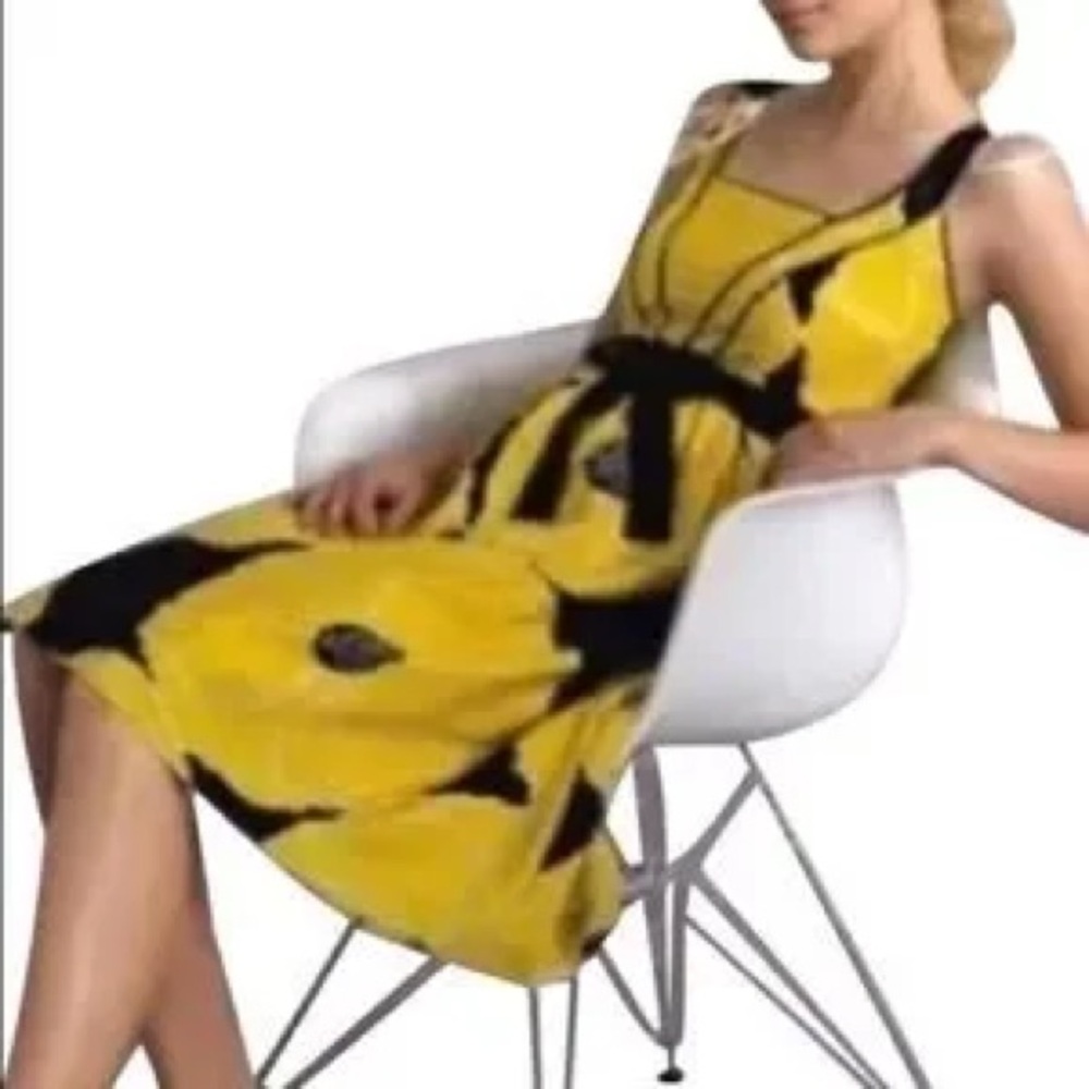 Anthropology Moulinette Soeurs Yellow and Black Midi Dress Silk Size 10